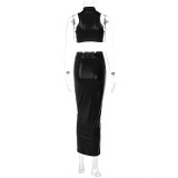 Women's Winter Fashion Sleeveless Slim Crop Top Slim Skirt Set