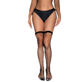 Sexy and pure, elastic stockings, female hollow over knee stockings, black silk long tube fishing net, solid color, medium tube stockings