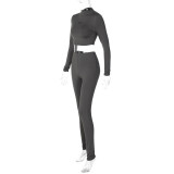 Women's Winter Fashion Slim Crop Long Sleeve Top Slim Yoga Pants Set