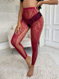 Sexy hollow fishing net leopard print long tube stockings one piece pantyhose open crotch summer over knee black stockings