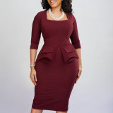Women'S Spring Solid Bodycon Chic Elegant Career Africa Plus Size Dress