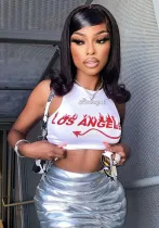 Women'S Spring Summer Letter Print Round Neck Camisole Style Street Sexy Crop Tank Top