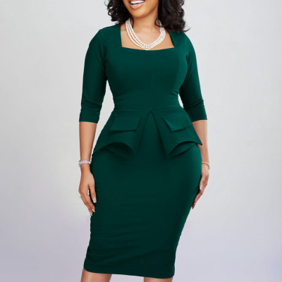 Women'S Spring Solid Bodycon Chic Elegant Career Africa Plus Size Dress