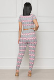 Women'S Clothes Spring Color Block Knitting Suit Wavy Stripes Pattern Tight Fitting Knitting Two-Piece Pants Set