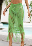 Women Summer Hollow Out Beach Bikini Tassel Beach Skirt Cover Up Knitting Skirt