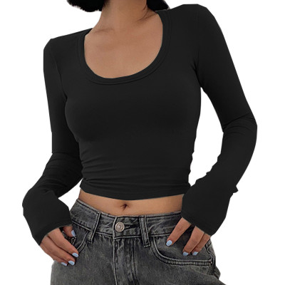 Spring Summer Long Sleeve T-Shirt Women'S Crop Round Neck T-Shirt Fashion Basic Casual Tops