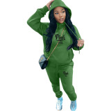 Printed Fleece Hoodies Pants Casual Two Piece Tracksuit