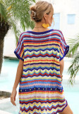 Women Summer Holidays Beach Patchwork Multi-Color Cutout Beach Cover Up Dress