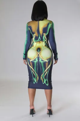 Women'S Spring Sexy Print Round Neck Long Sleeve Casual Dress For Women
