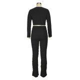 Casual Suit Spring And Autumn Long-Sleeved T-Shirt Women'S Ruched Pants Two-Piece Set