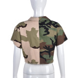 Autumn Contrasting Color Camouflage Pocket Loose Street Trendy Women'S Tops