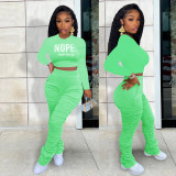 Casual Suit Spring And Autumn Long-Sleeved T-Shirt Women'S Ruched Pants Two-Piece Set