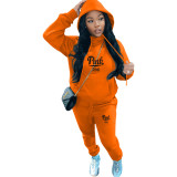 Printed Fleece Hoodies Pants Casual Two Piece Tracksuit