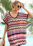Women Summer Holidays Beach Patchwork Multi-Color Cutout Beach Cover Up Dress