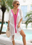 Women Summer Beach Blouse Hollow Knitting Tassel Holidays Bikini Blouse Dress