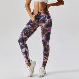 Tie Dye Seamless Yoga Pants Women'S High Waist Tight Fitting Running Pants Outdoor Wear Butt Lift Workout Pants