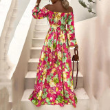 Women Summer Boho Off Shoulder Print Dress