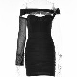 Women Sexy One Shoulder Sleeve Backless Strapless Dress