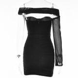Women Sexy One Shoulder Sleeve Backless Strapless Dress