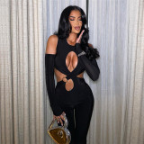 Women Sexy Long Sleeve Cut Out Jumpsuit
