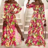 Women Summer Boho Off Shoulder Print Dress