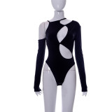 Women Sexy Cutout Long Sleeve Solid Color Slim Bodysuit