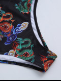Black bottom dragon print deep v high waist bikini sexy swimsuit swimsuit