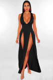 Summer deep v slit multicolor bandage nightclub dress