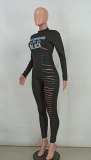 Women'S Sexy Tight Fitting Zipper Print Jumpsuit