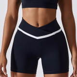 Contrast Color Butt Lift Yoga Shorts Women'S Crossover Tight Fitting Sweatpants Running Quick Dry Gym Shorts