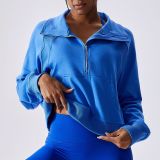 Pullover Half Zipper Turtleneck Fitness Sports Top Windproof Warm Outdoor Running Loose Long Sleeve Women Sweatshirt