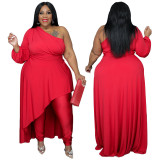 Plus Size Dress Solid Color Slash Shoulder Long Sleeve Irregular Hem Loose Maxi Dress