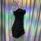 Women'S Silver Silk Straps Sexy High Stretch Slim Cutout Low Back Dress For Women