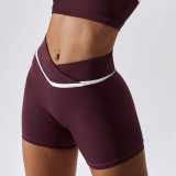 Contrast Color Butt Lift Yoga Shorts Women'S Crossover Tight Fitting Sweatpants Running Quick Dry Gym Shorts