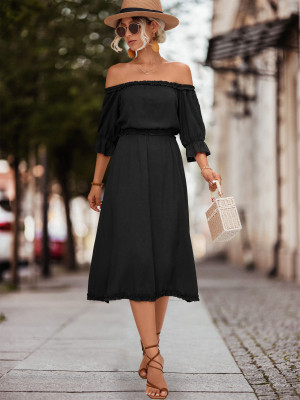 Spring Summer Ruffle Off Shoulder Casual Dress