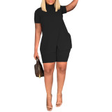 Women Turtleneck Slit Top And Shorts Two-Piece Set