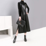 Womens Black Sling Pu Leather Dress