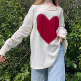 Women Long Sleeve Round Neck Heart Print T-Shirt