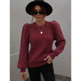 Women Round Neck Long Sleeve Pleated Oversized Sweater