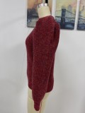 Women Round Neck Long Sleeve Pleated Oversized Sweater