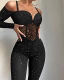 Women's Black Low Neck Sexy Tight Fitting Jumpsuit