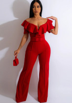 Women's v-neck ruffled sexy Slim Waist Jumpsuit for women