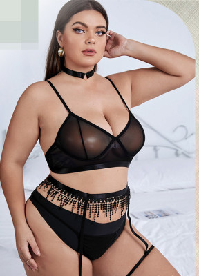 Sexy Plus Size Women'S Erotic Three Piece Bra Lingerie Set