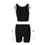 Women Spring Fashion Cropped Tank Top Slim Fit Shorts Two Piece Set Tracksuit