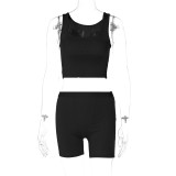 Women Spring Fashion Cropped Tank Top Slim Fit Shorts Two Piece Set Tracksuit