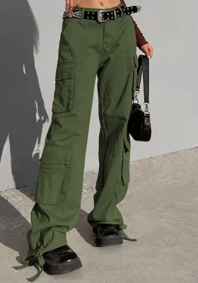 Spring Summer Women'S Cargo Straight Leg Trousers High Waist Loose Wide Leg Retro Pants