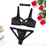 Women'S Sexy Erotic Leather Bra Lingerie Two Piece Set