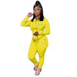 Women'S Spring Print Zipper Hooded Long Sleeve Tracksuits Sports Two-Piece Pants Set