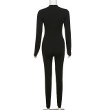 Women Solid Color Long Sleeve Cutout Jumpsuit