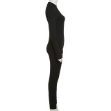 Women Solid Color Long Sleeve Cutout Jumpsuit